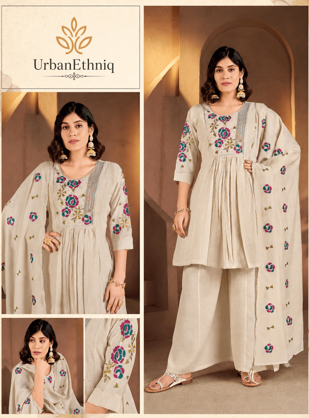 Ivory Floral Embroidered Suit